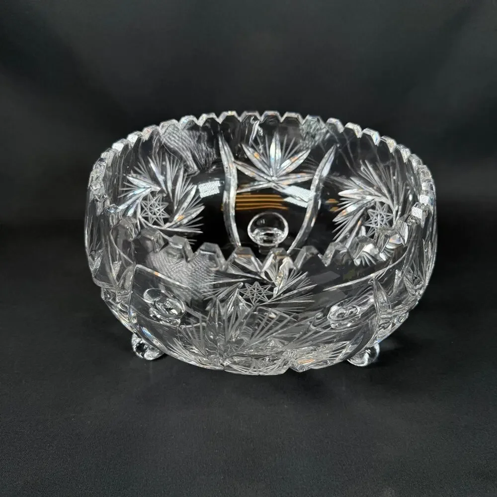 VINTAGE BOHEMIAN CUT CRYSTAL Glass PINWHEEL SERVING CANDY BOWL